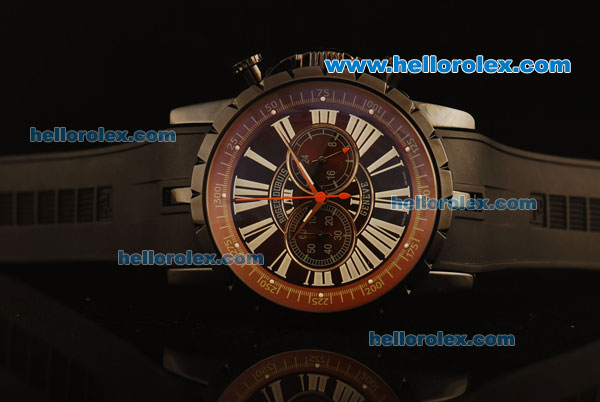 Roger Dubuis Chronograph Quartz PVD Case with Brown Bezel and Black Dial-Black Rubber Strap - Click Image to Close